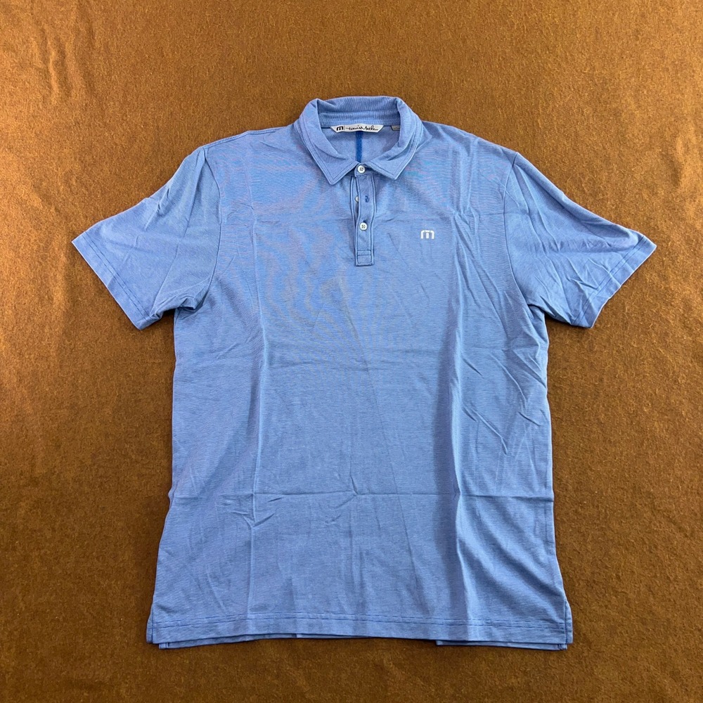 Travis Mathew Mens Large Blue Heathered Pima Cotton Blend Polo Shirt